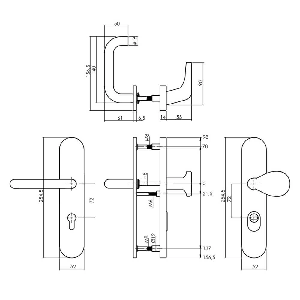 Voordeurbeslag Vurano PC 72mm RVS Intersteel 8714186540206