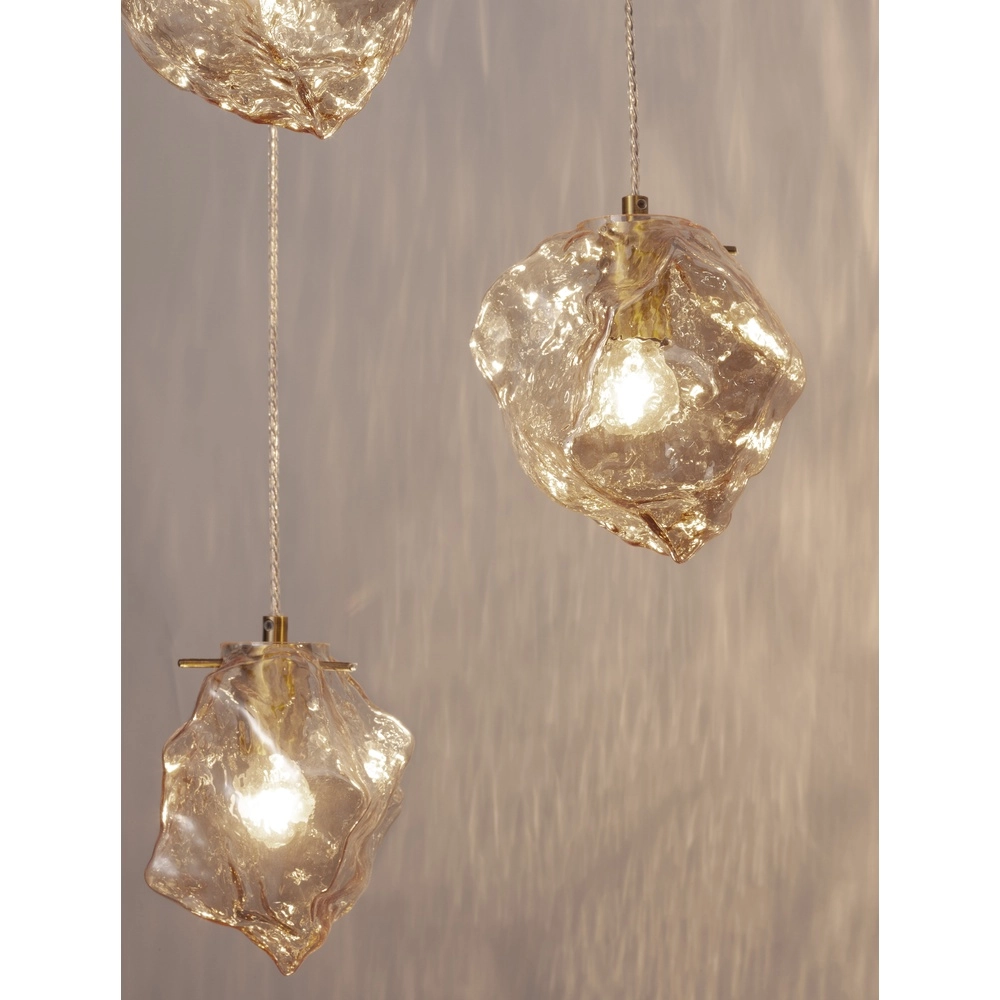 Hanglamp Odelle 3-lichts goud met amber glas Lyora 5212017434395