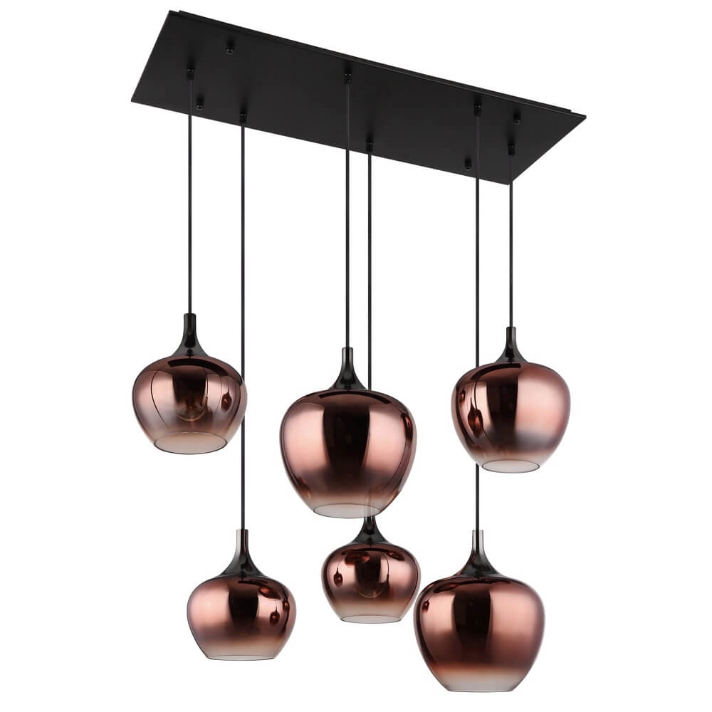 Zwarte hanglamp Maxy met rood glas 6-lichts Globo 9007371450985