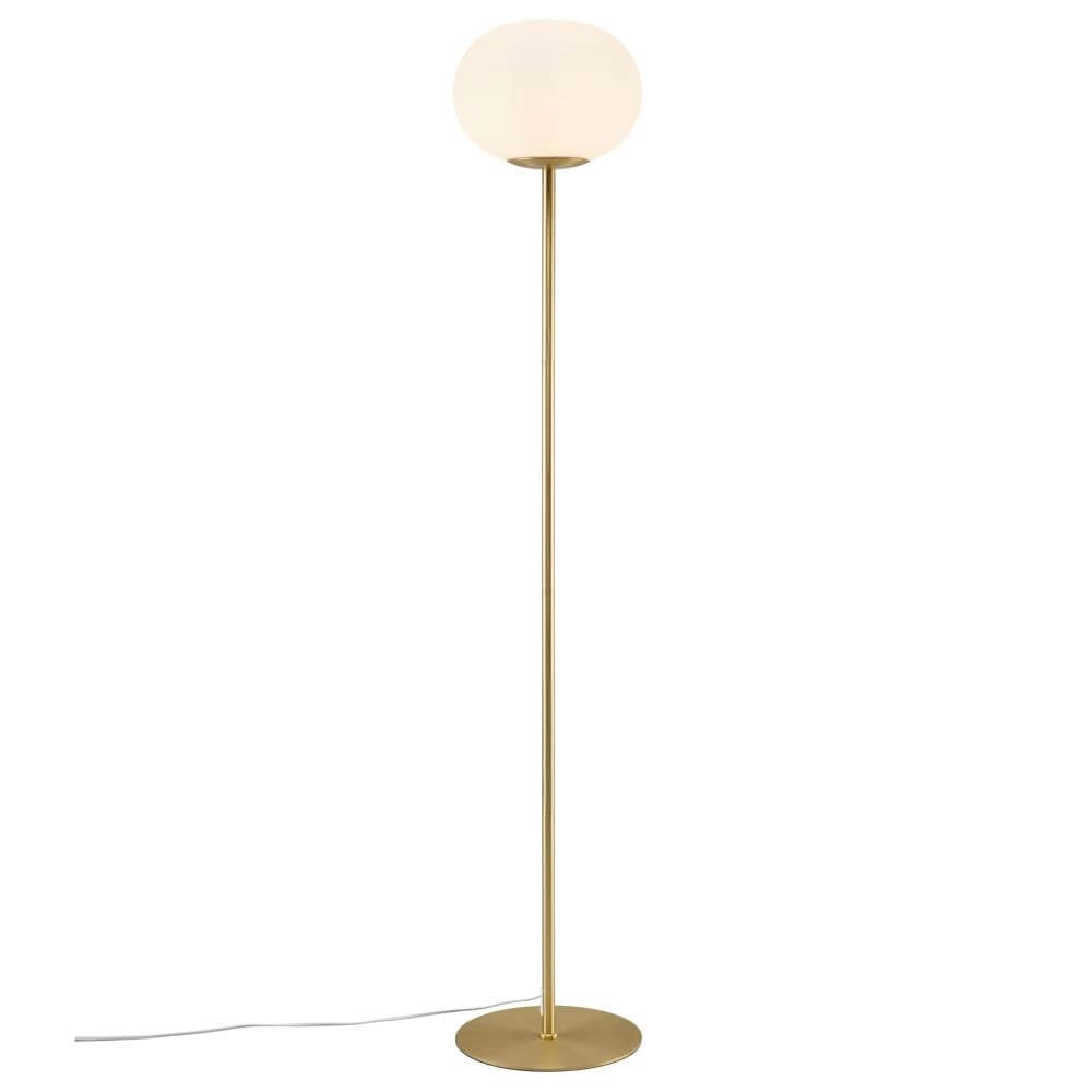 Glazen vloerlamp Alton messing met wit glas