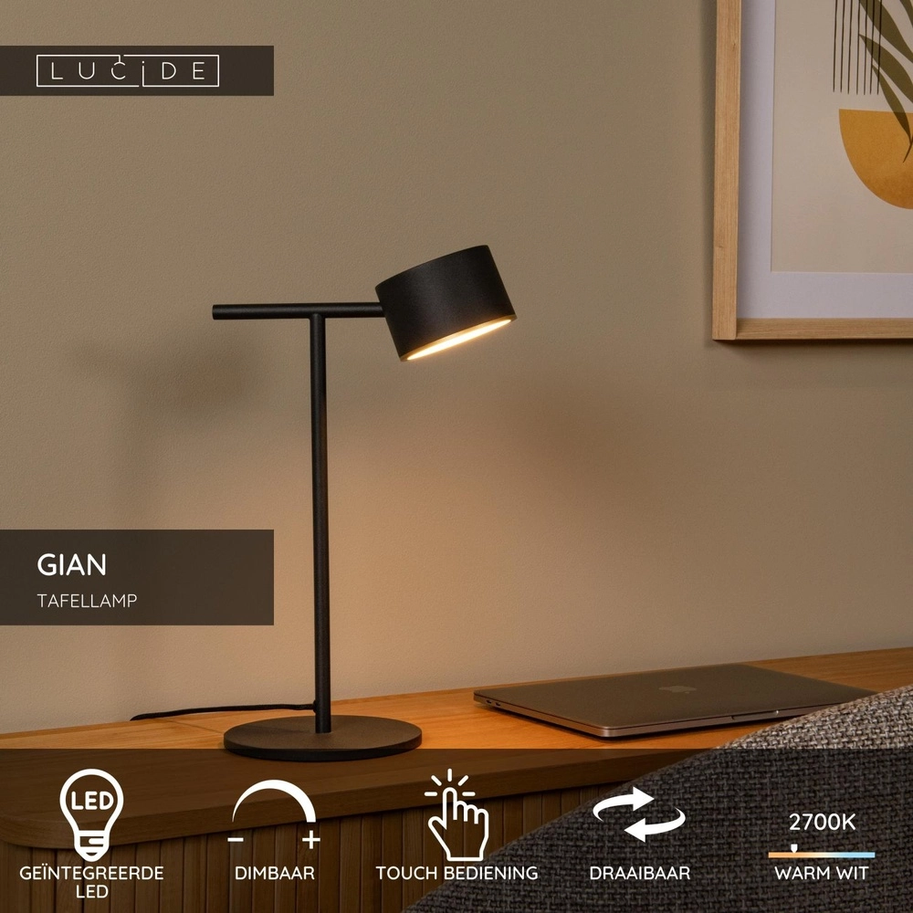Tafellamp Gian zwart Lucide 5411212441980