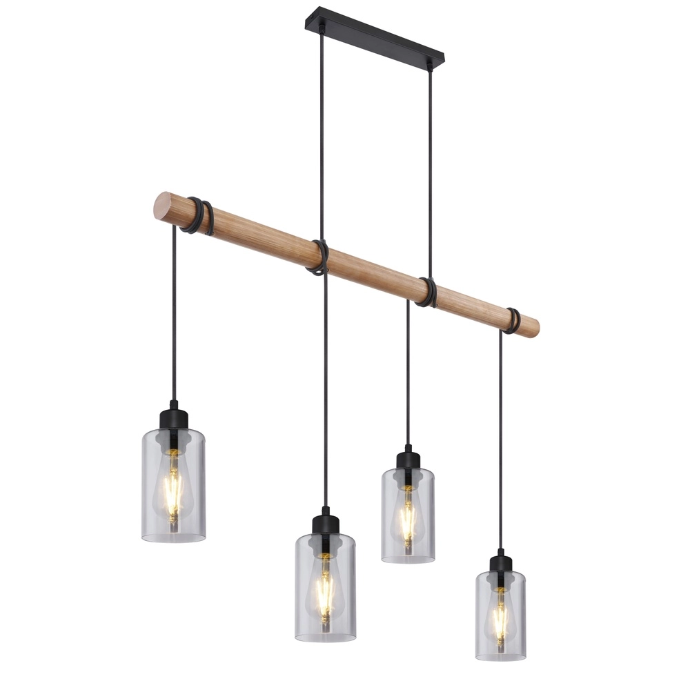 Hanglamp Hadera 4-lichts zwart met smoke glas