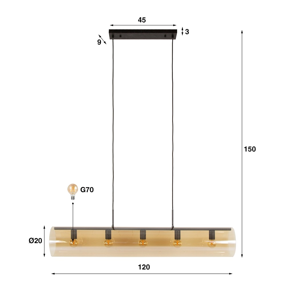 Glazen hanglamp Tube 120cm - amber glas Lyora 8716803511774