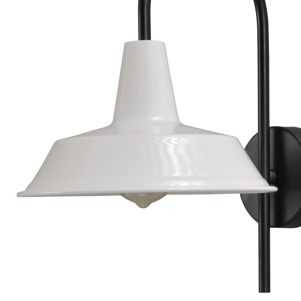 Retro witte muurlamp Industria 32cm zwart met witte kap Masterlight 8718121235950