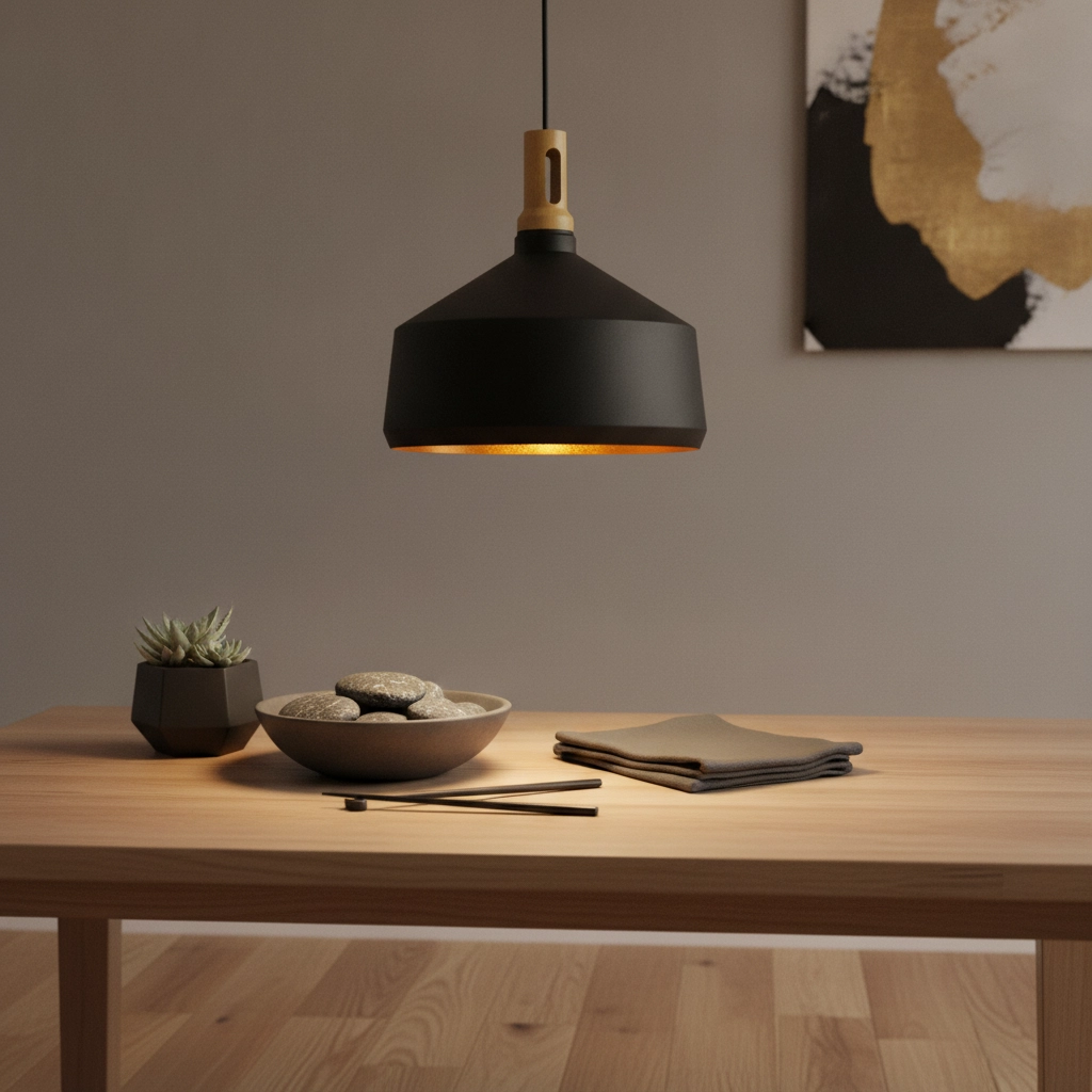 Zwart met houten hanglamp Cornet