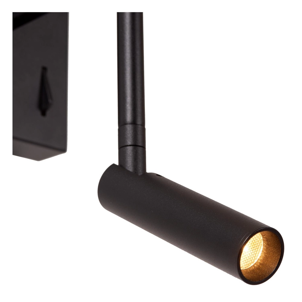 Design wandlamp Finan met leeslamp en USB oplaadpunt zwart Lucide 5411212680020