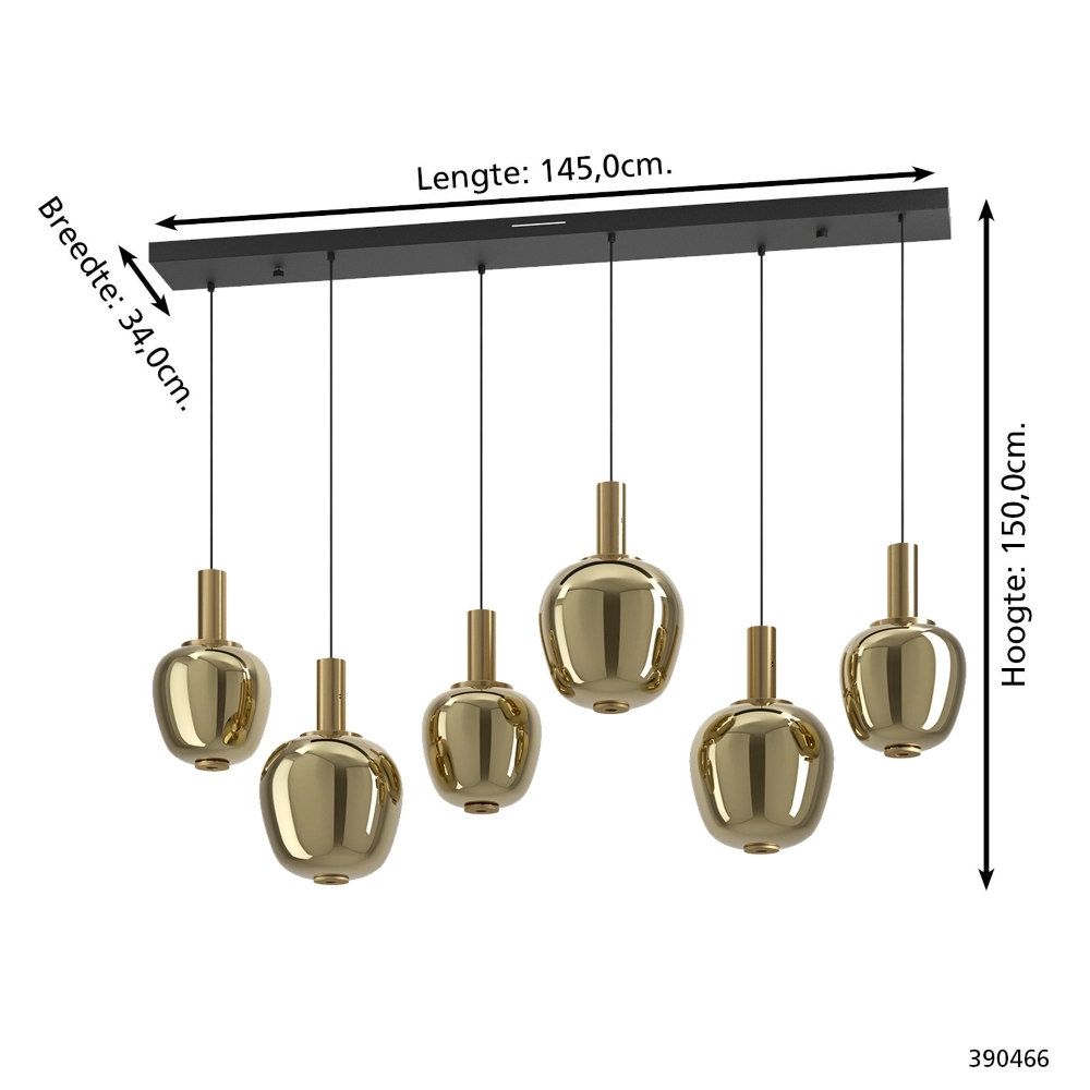 6-lichts hanglamp Fruitera goud design Stars of Light 9008606360062