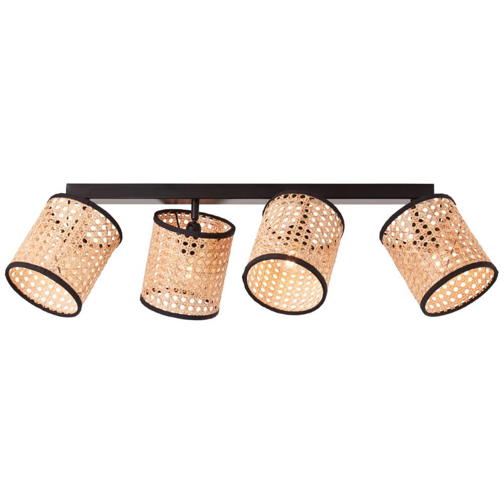 Spots Wiley 4-lichts zwart met rotan Spots Wiley 4-lichts zwart met rotan