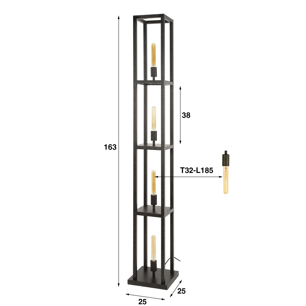 Zwarte vloerlamp Quadra vierkant - 4x E27 Lyora 8716803511446