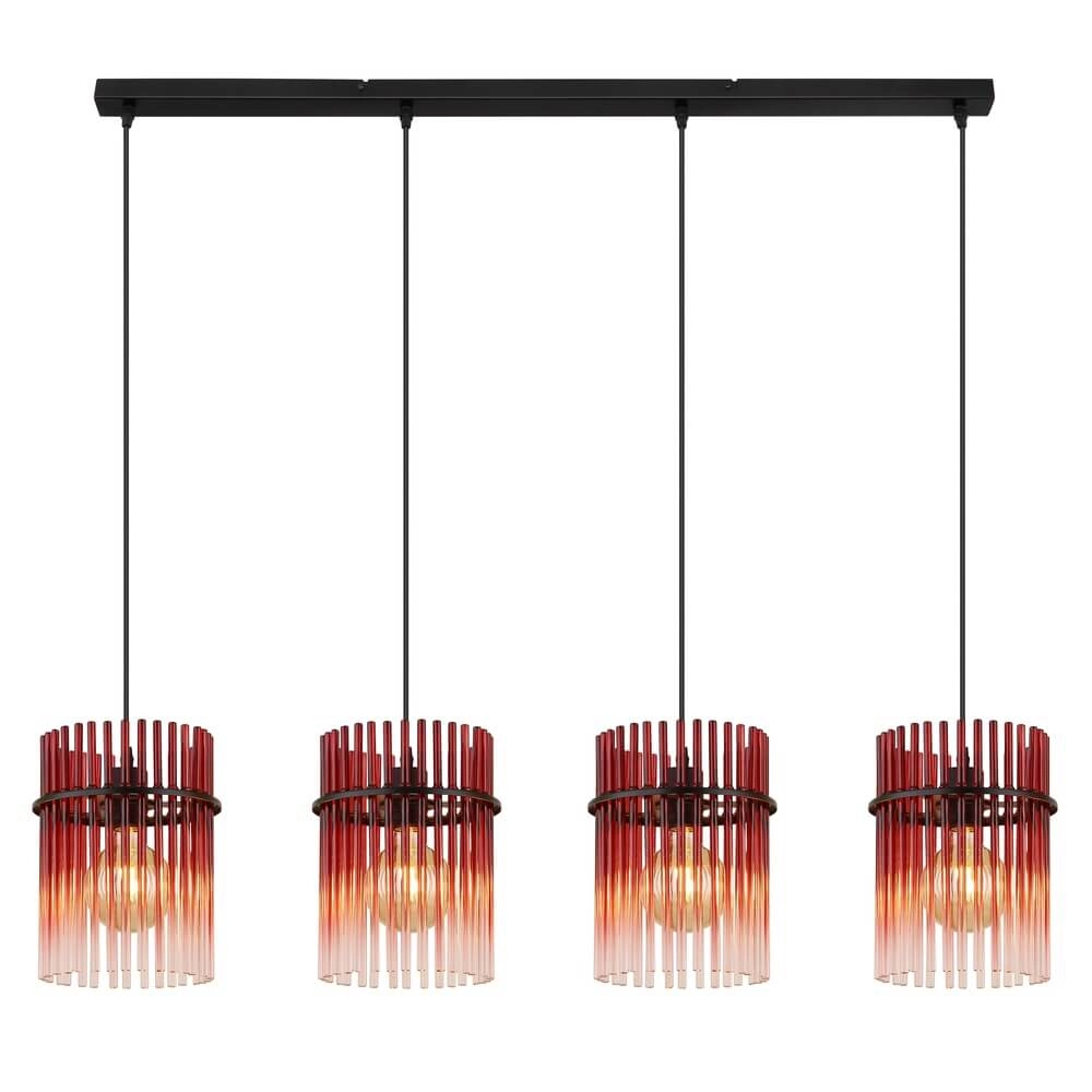 Zwarte hanglamp Gorley met rood glas 4-lichts Globo 9007371471966