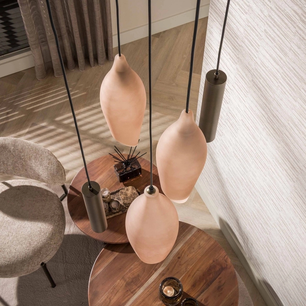 Moderne hanglamp Cocoon sienna bruin met frosted glas Lyora 8716803515109