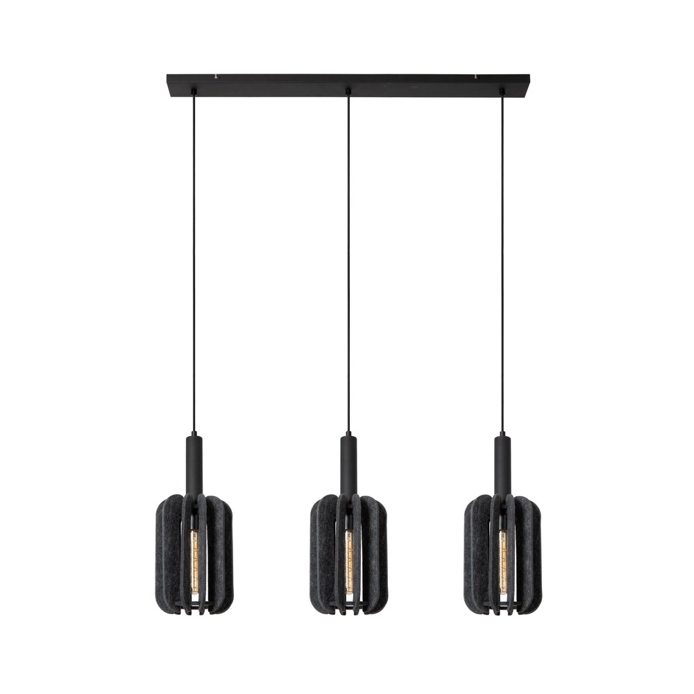 Strakke hanglamp Rafal 3-lichts zwart met grijs