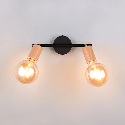 Plafondlamp Lamego dubbel zwart met hout Trio 4017807670875