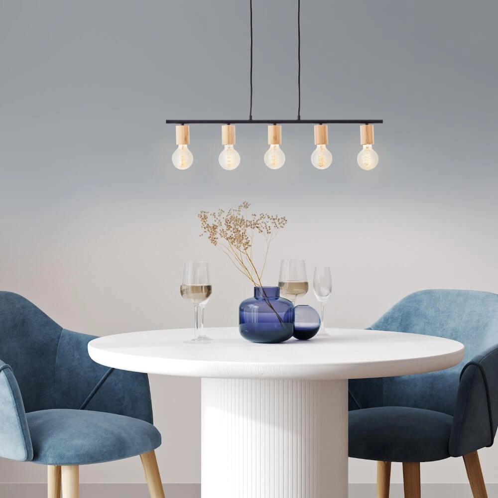 5-lichts hanglamp Kerry zwart met hout Brilliant 4004353408960
