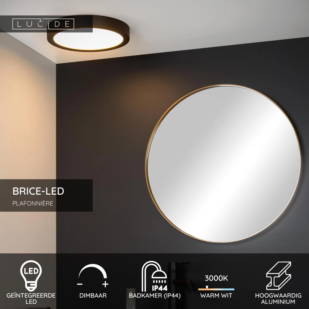 Plafonniere Brice-Led Ø 30cm - IP44 zwart Lucide 5411212281234
