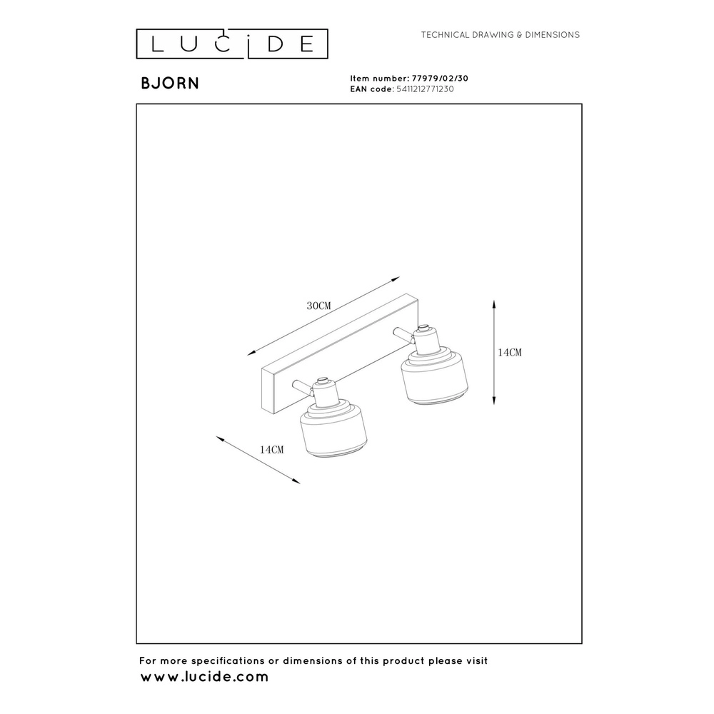 Plafondlamp Bjorn 2-lichts zwart Lucide 5411212771230