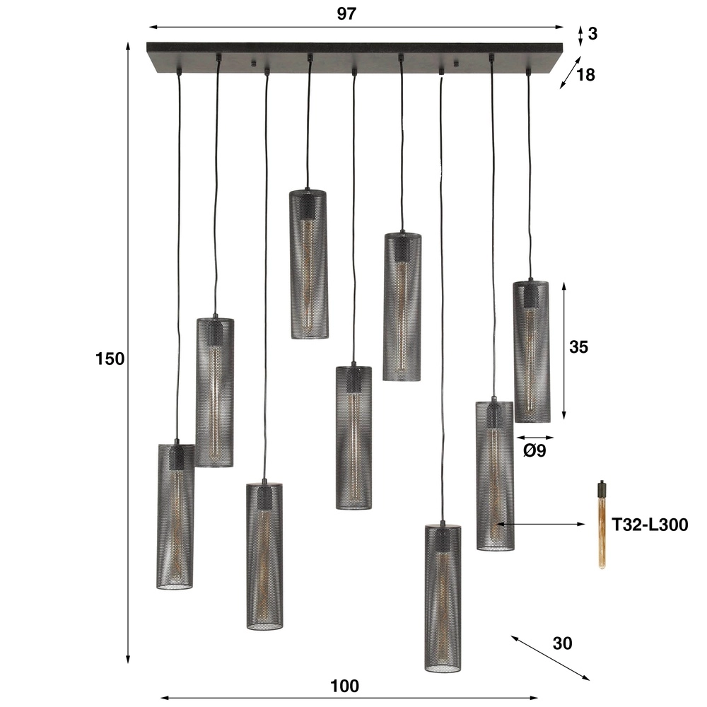 Tube hanglamp Tube 9-lichts - artic zwart Lyora 8716803511545