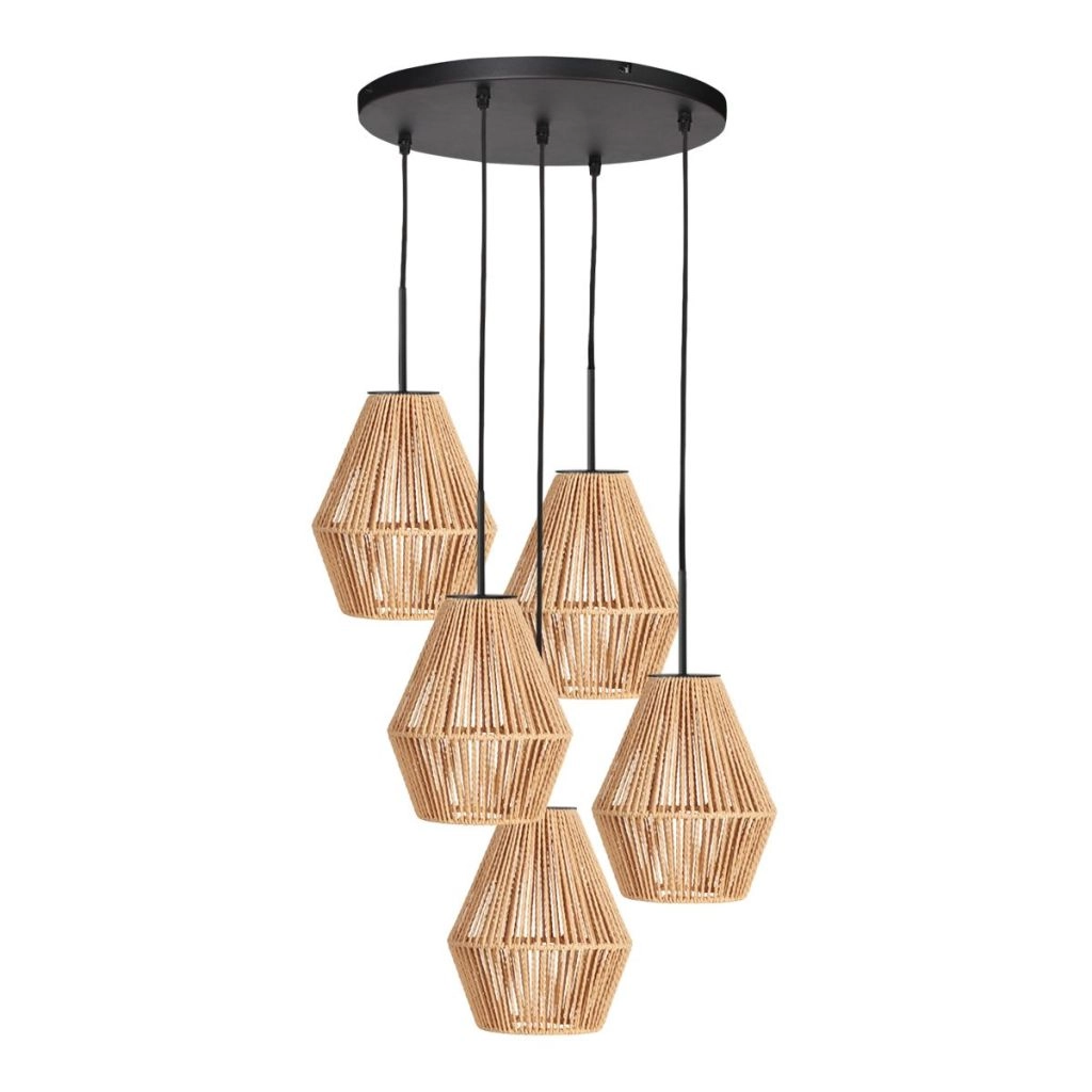 Hanglamp 5-lichts Ropex met rotan kappen Steinhauer 8712746183207