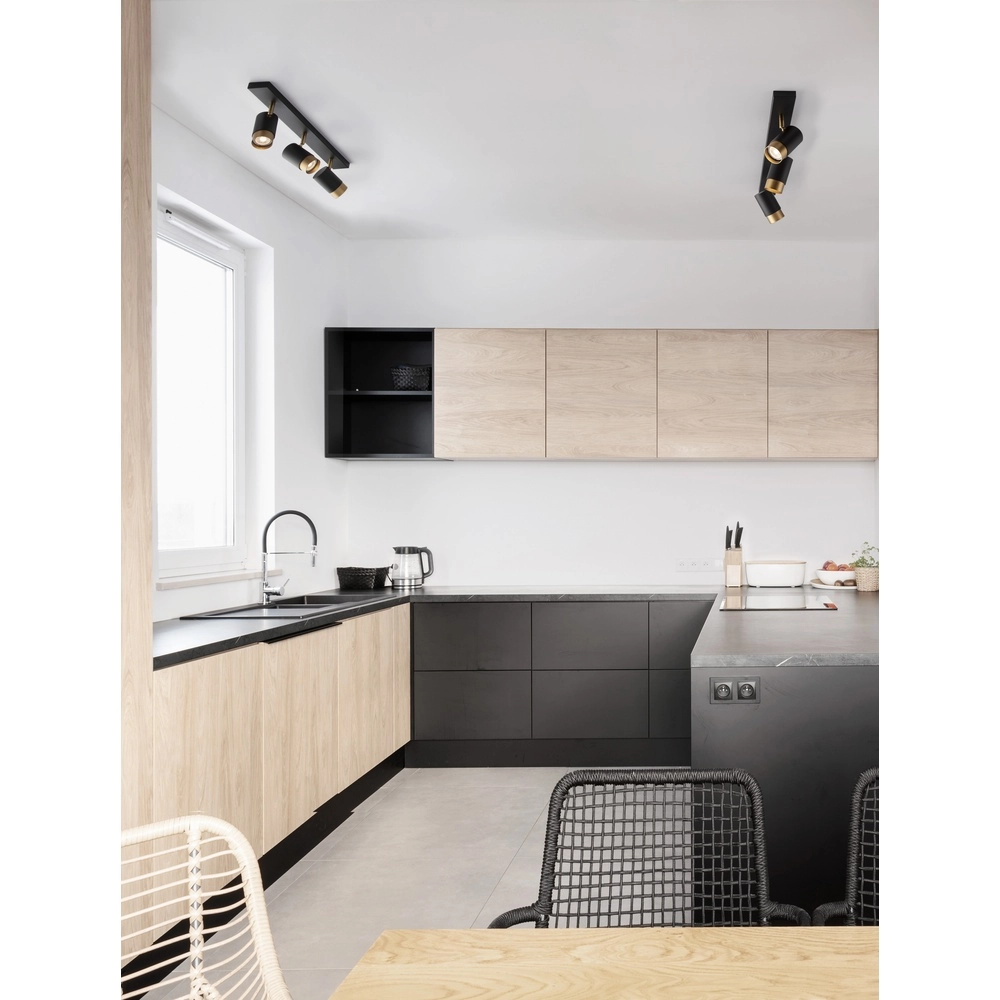 Plafondspot Pogno 3-lichts zwart met goud recht Lyora 5212017430854