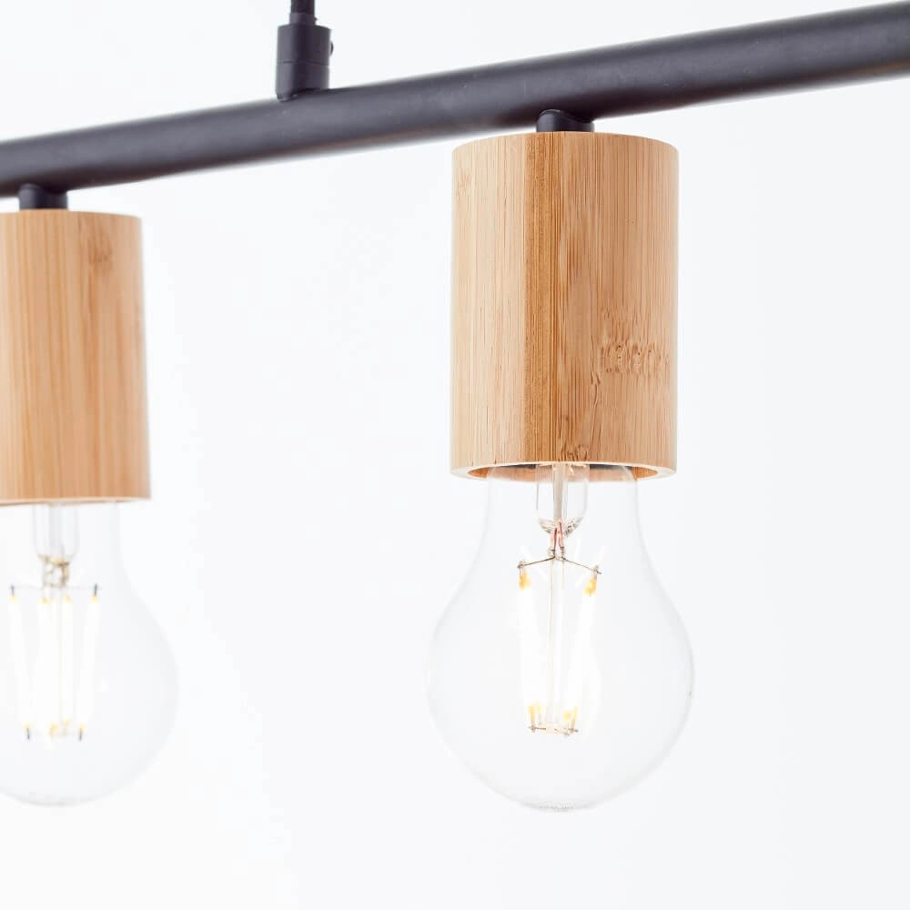 5-lichts hanglamp Kerry zwart met hout Brilliant 4004353408960