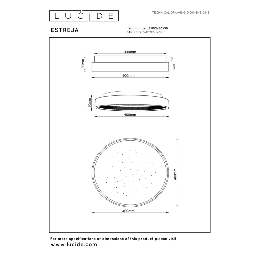 Design plafonniere Estreja Ø 40cm zwart Lucide 5411212712806