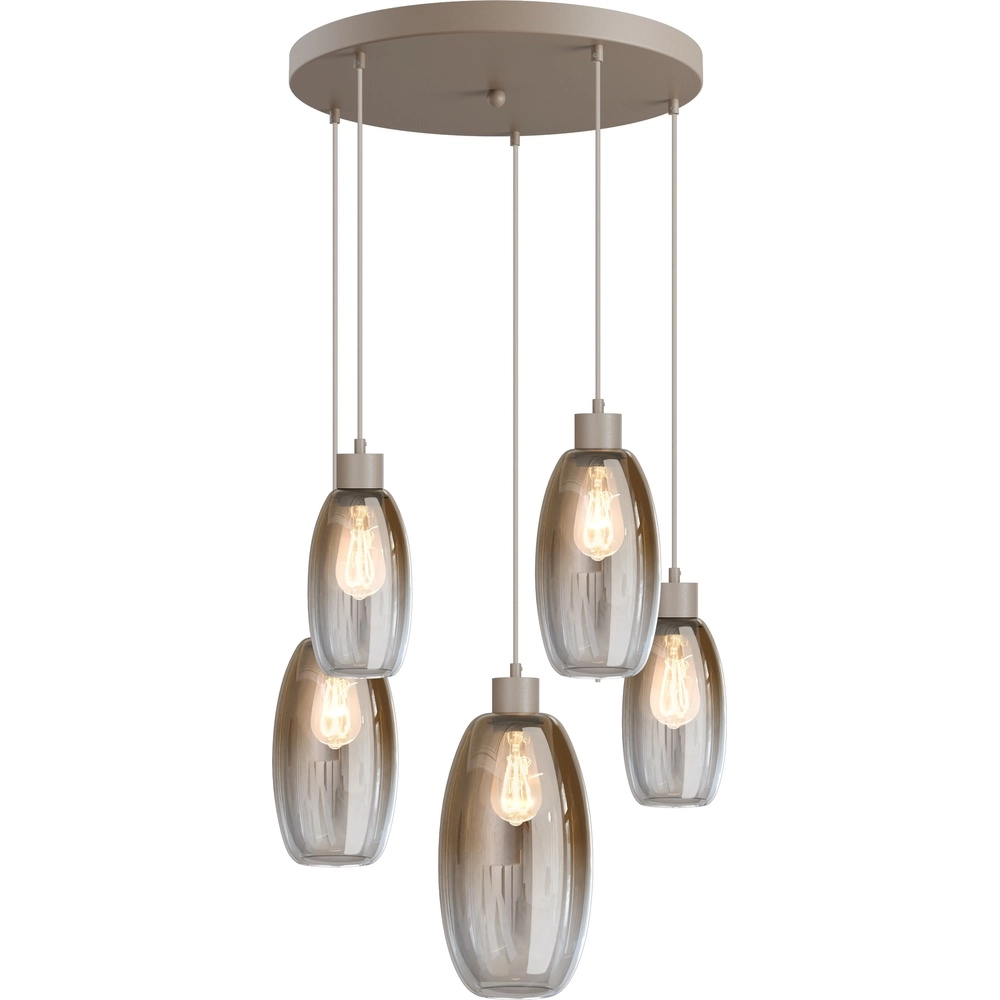 Vide hanglamp Olive met 5 glazen - zand - Ø50cm