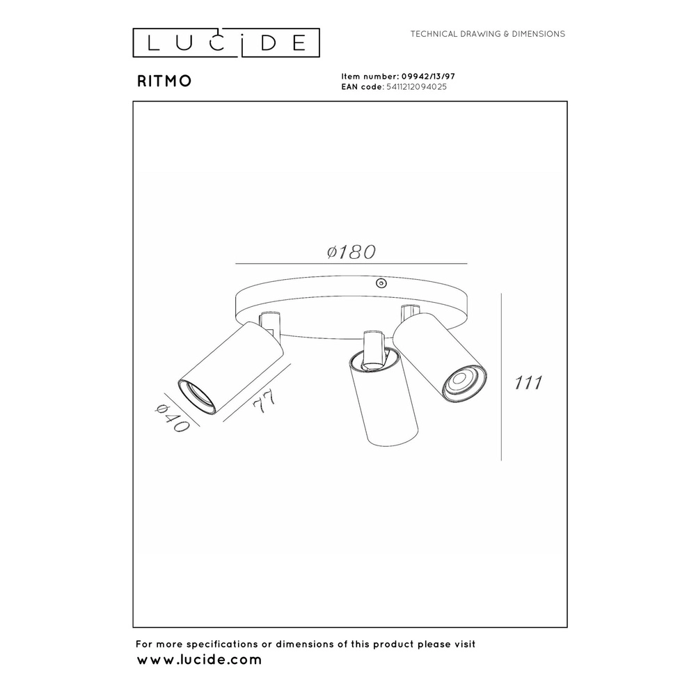Plafondspot Ritmo mini GU10 3-lichts koffie bruin Lucide 5411212094025