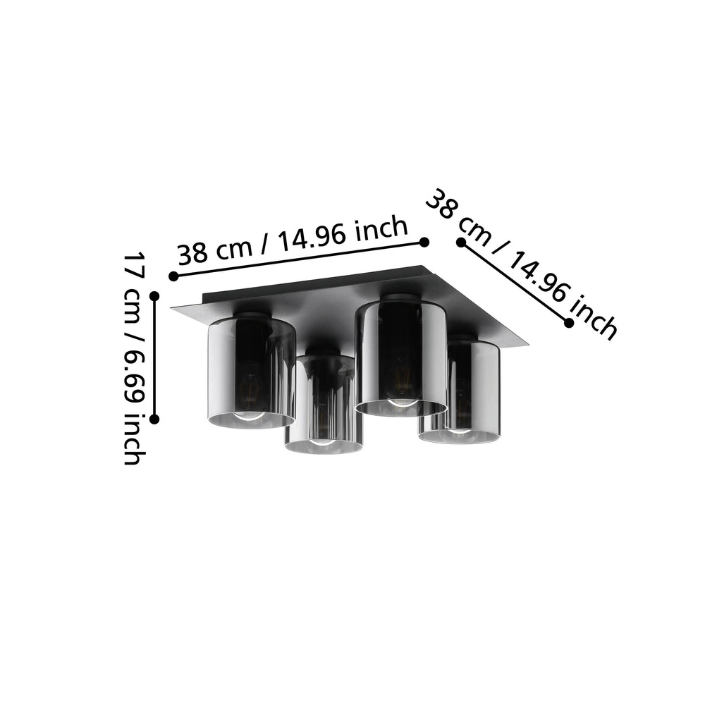Plafondlamp Gorosiba 1 38x38cm - met smoke glas Eglo 9002759996321