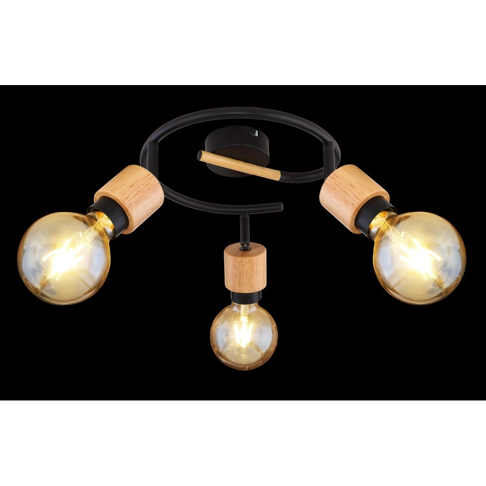Plafondlamp Jorna 3-lichts zwart met hout Globo 9007371405282