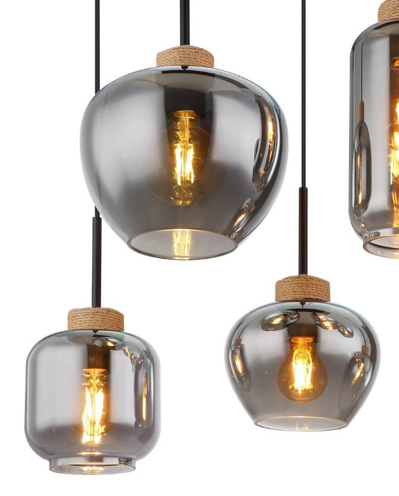 6-lichts hanglamp Matt zwart met hout Globo 9007371441518