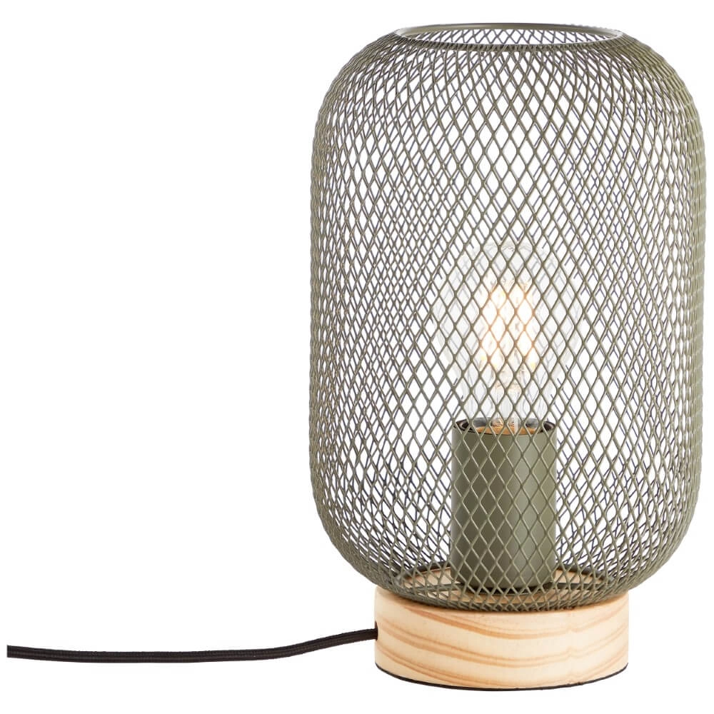 Groene tafellamp Giada met hout Brilliant 4004353354199