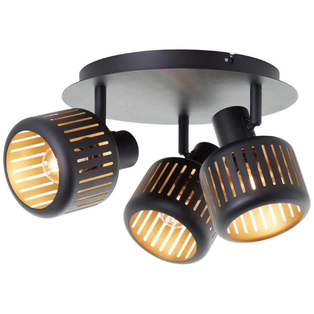3-lichts plafondlamp Tyas zwart met goud Brilliant 4004353424342