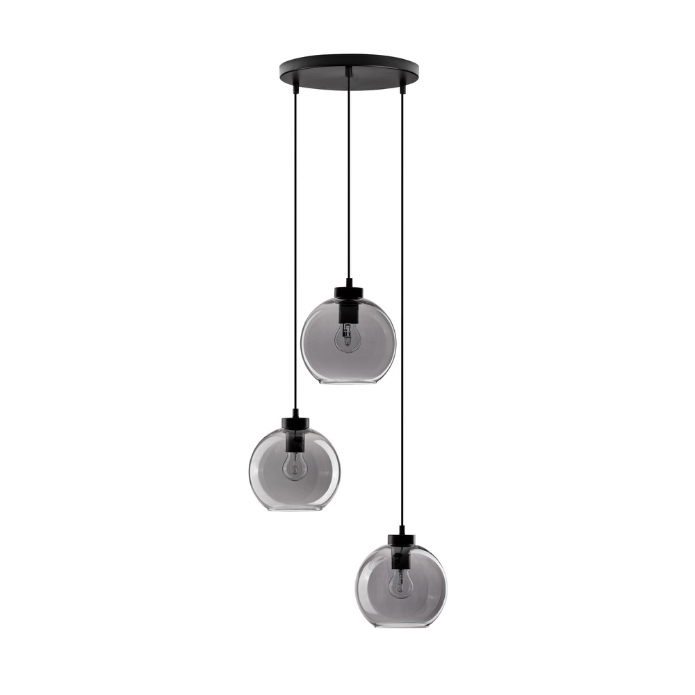 Hanglamp Palmer 3-lichts rond zwart met smoke glas Lyora 5212017430953
