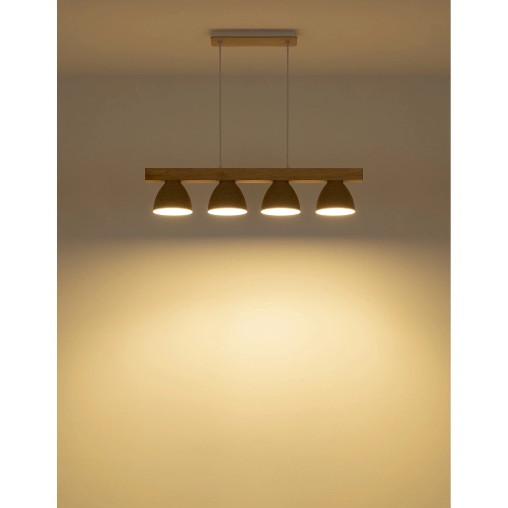 Hanglamp Lyndon 4-lichts wit met rotan Globo 9007371583904