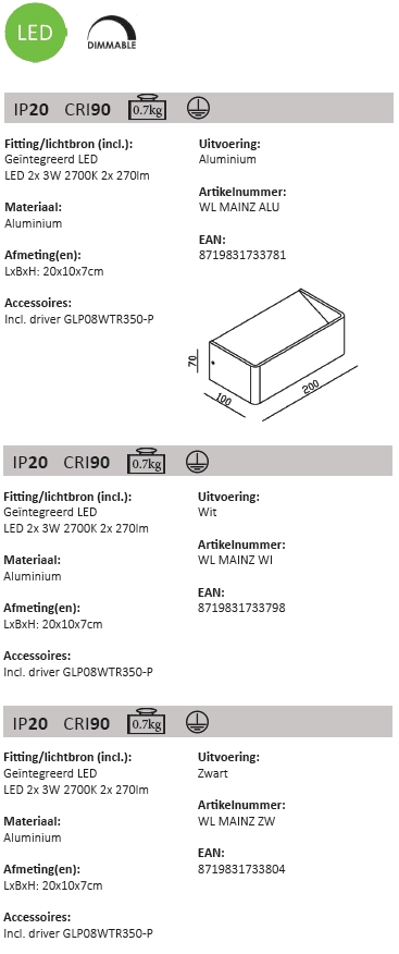 Muurspot Mainz zwart Artdelight 8719831733804