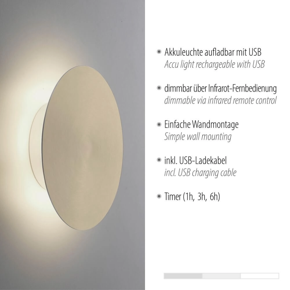 Design wandlamp Akku Puntua Ø 18cm messing Paul Neuhaus 4012248372494