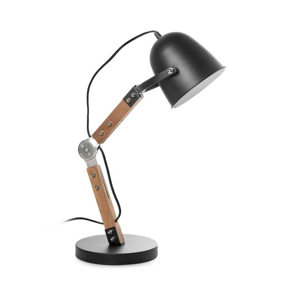 Landelijke bureaulamp Cooper zwart met hout