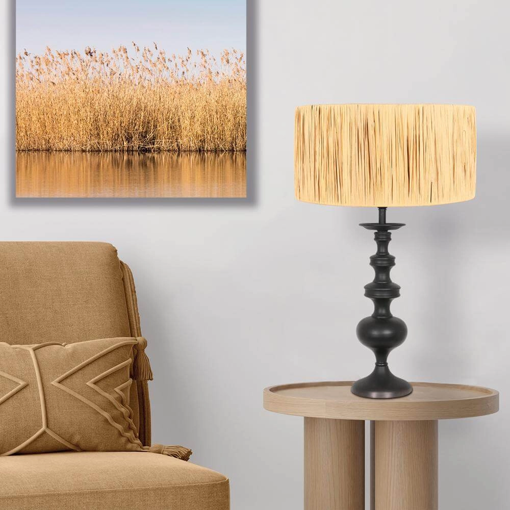 Tafellamp Lyons zwart met strokleurige kap Steinhauer 8712746172492