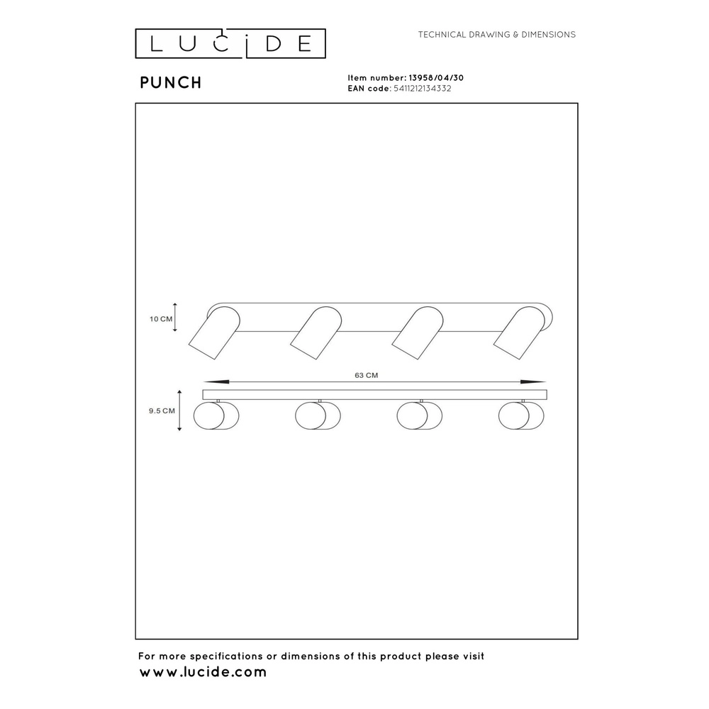 Plafondspot Punch 4-lichts zwart Lucide 5411212134332