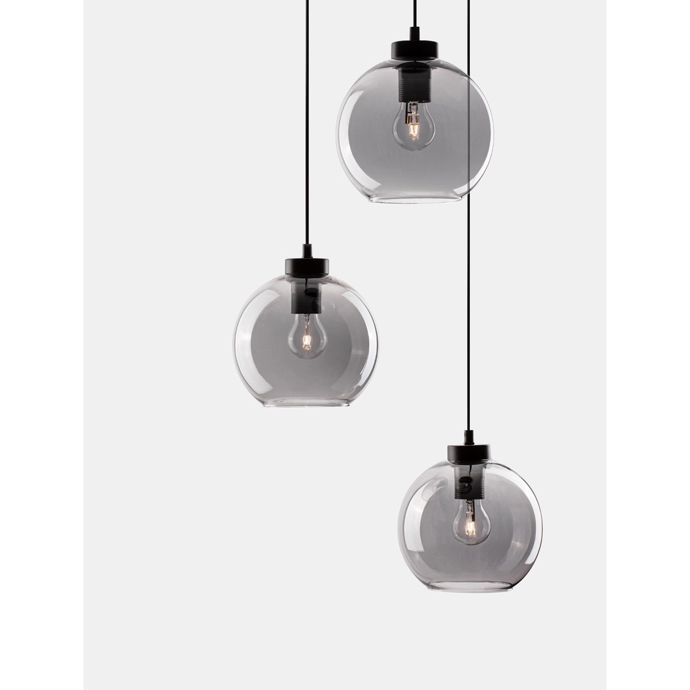 Hanglamp Palmer 3-lichts rond zwart met smoke glas Lyora 5212017430953