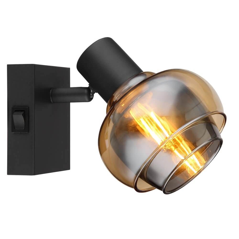Zwarte wandlamp Tokki amber smoke glas Zwarte wandlamp Tokki amber smoke glas