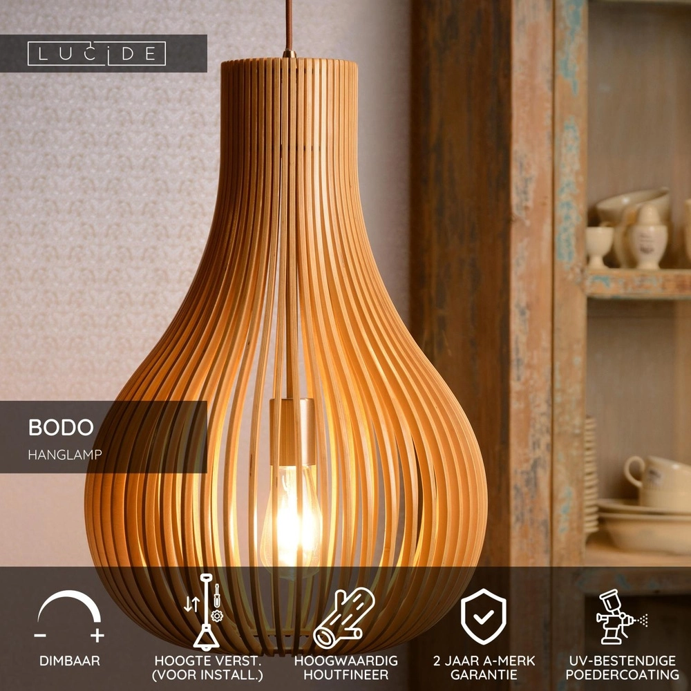 Unieke hanglamp Bodo Ø 38cm hout Lucide 5411212010766