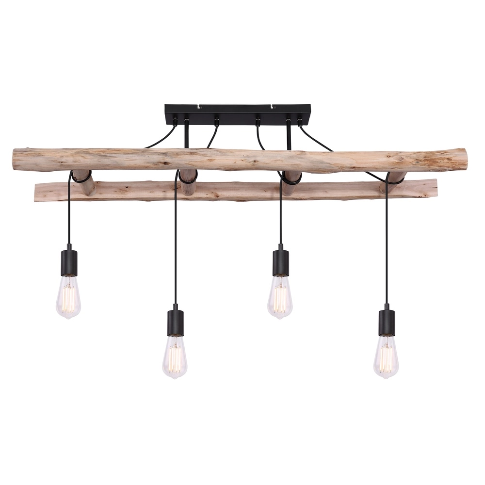 4-lichts hanglamp Irmgard hout 80cm Globo 9007371390342