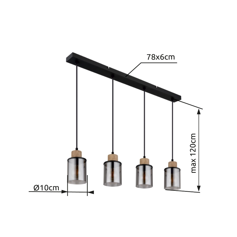 4-lichts hanglamp Reid zwart Globo 9007371445264