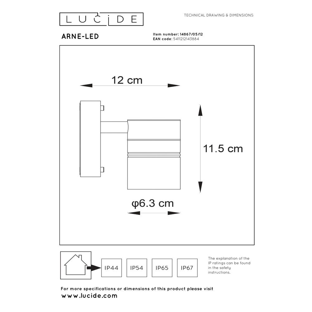 Wandspot Arne-Led down chroom Lucide 5411212143884