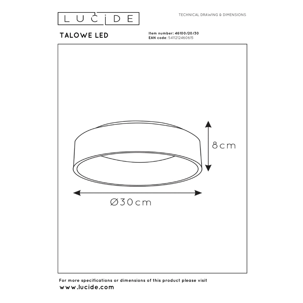 Plafonniere Talowe Led Ø 30cm zwart Lucide 5411212460615