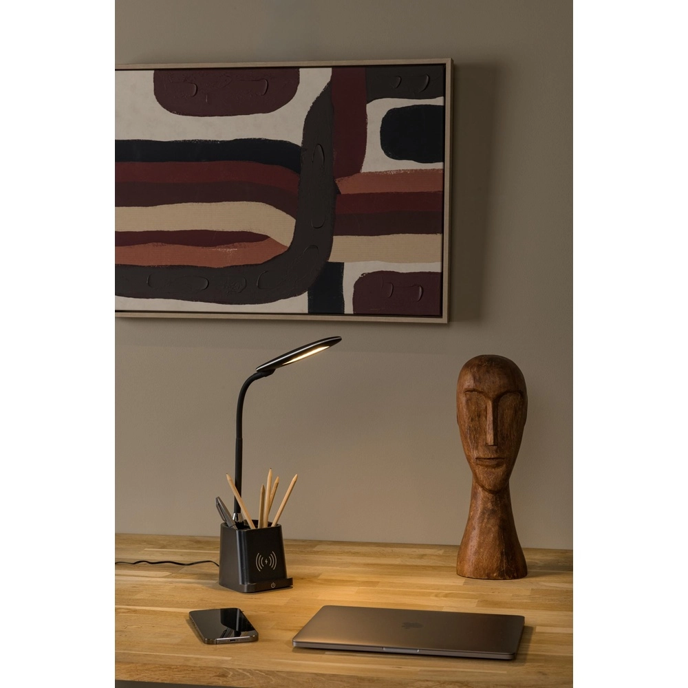 Bureaulamp Penny met draadloos oplaadpaneel zwart Lucide 5411212185914