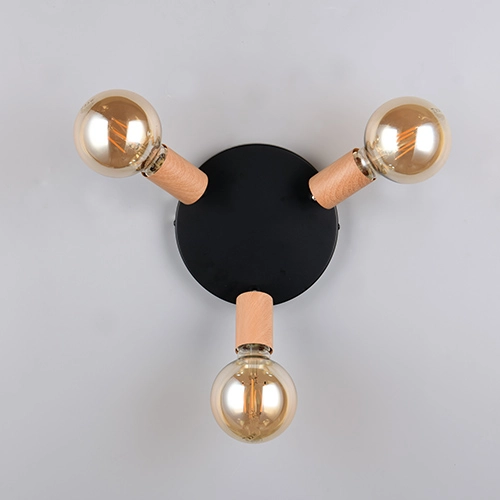 Plafondlamp Lamego 3-lichts zwart met hout Trio 4017807672039