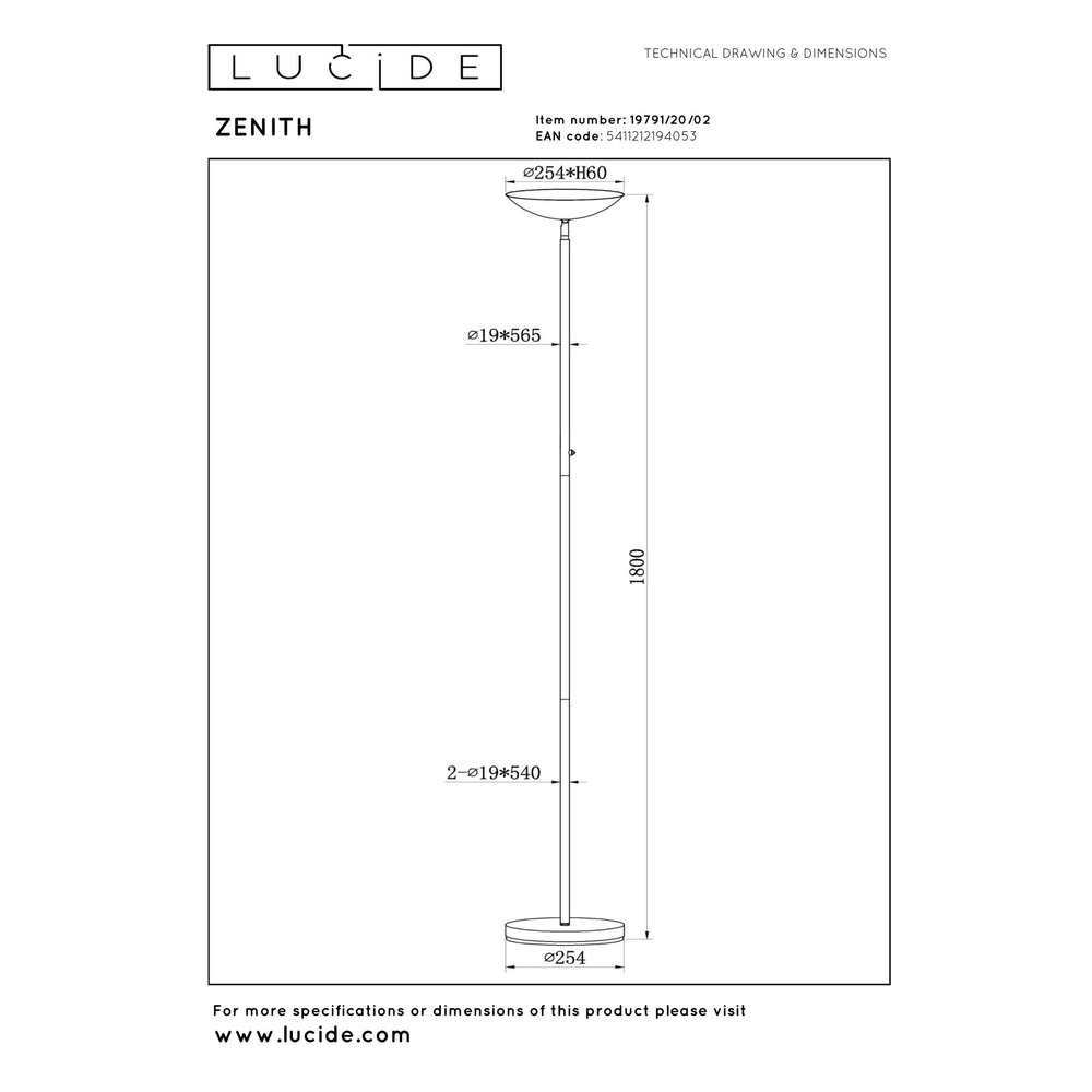 Design vloerlamp Zenith goud Lucide 5411212194053