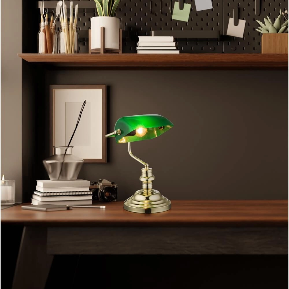 Klassieke bureaulamp Antique nikkel met groen glas Globo 9007371329120